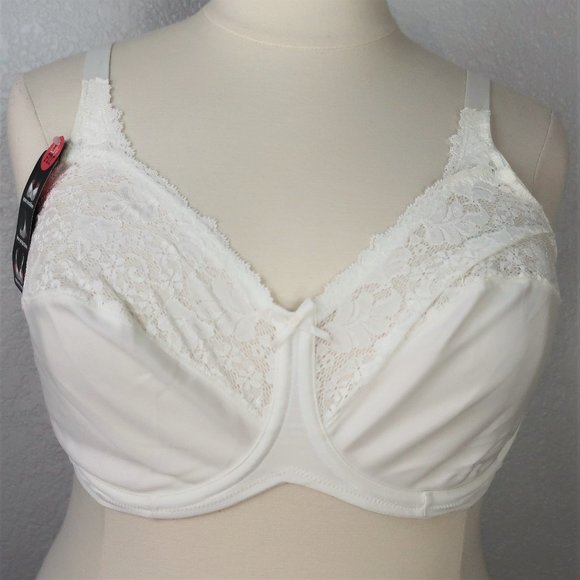 🌷Lilyette 42D Minimizer Bra Comfort Lace Unlined Underwired Pearl Creamy White - Picture 1 of 9